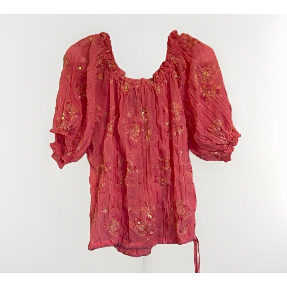 Vintage Y2K Peter Nygard Off Shoulder Pink Top Floral Embroidered Fairy Dainty L - Picture 2 of 7